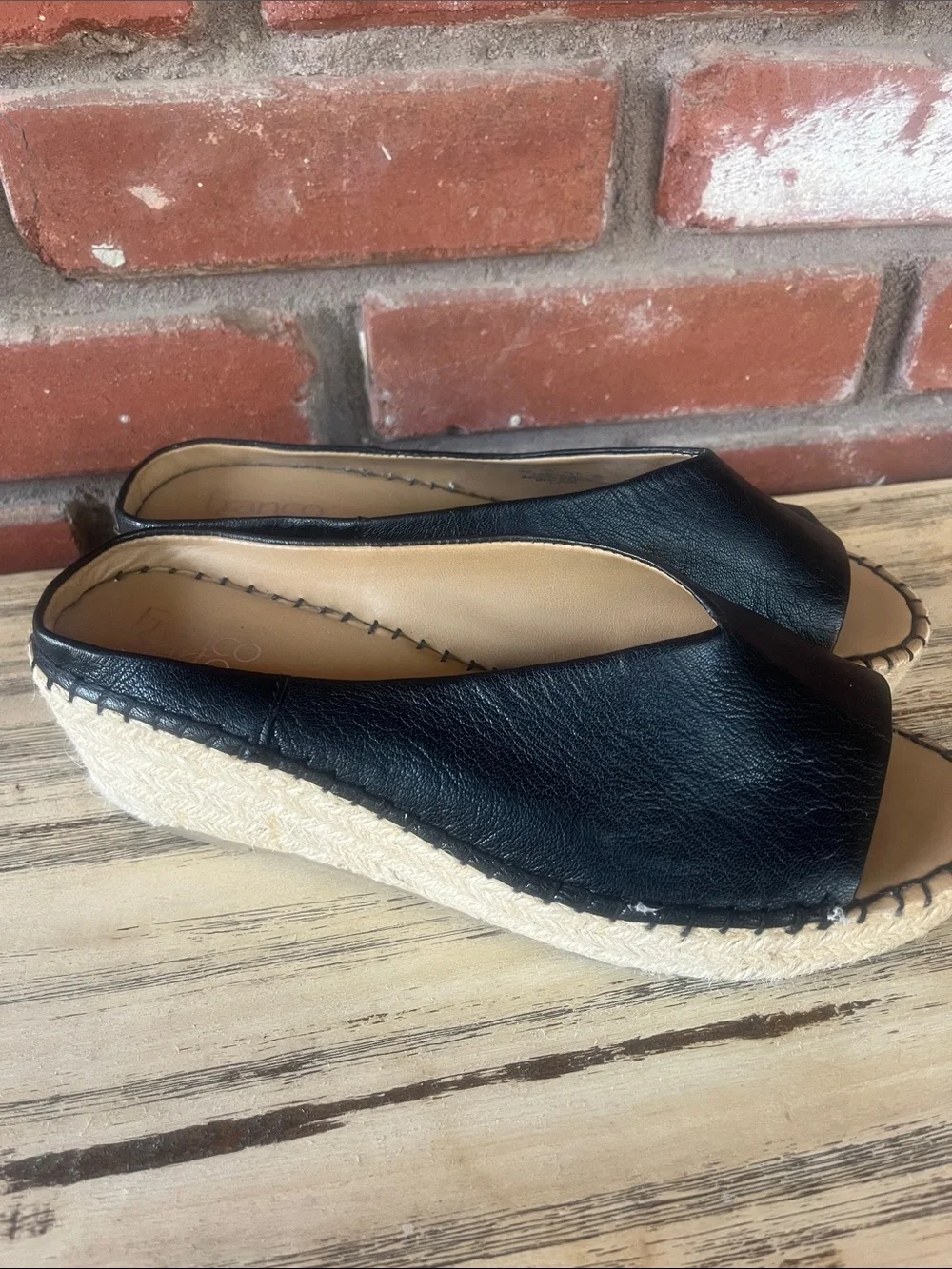 Franco Sarto L-Pine Black Leather Espadrille Platform Slide 9